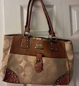Coach Brown and Tan Signature Tote Bag